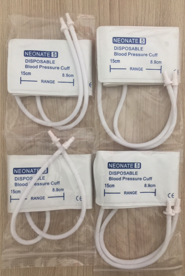 NIBP Disposable Cuff Neonate size No.5 duo tube with connector_คัพผ้าวัดความดันสำหรับทารกแบบสายคู่เบอร์ 5