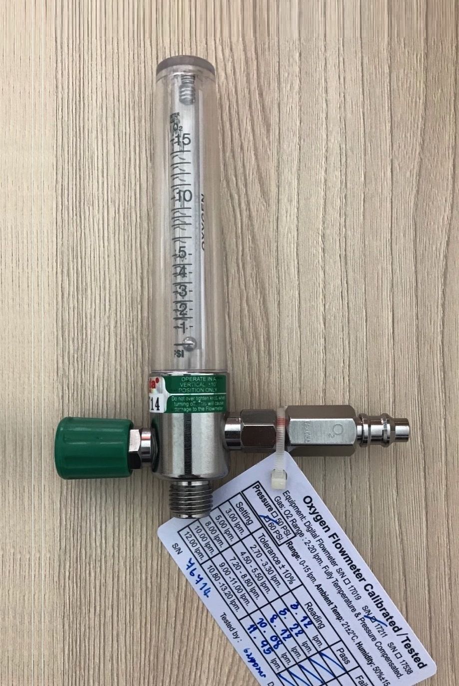 Oxygen Flow Meter 0-15 LPM with PB Adaptor_ชุดออกซิเจนโฟล์วมิเตอร์ในโรงพยาบาลชุดจ่ายออกซิเจนเสียบผนังพร้อม Puritan Adaptor
