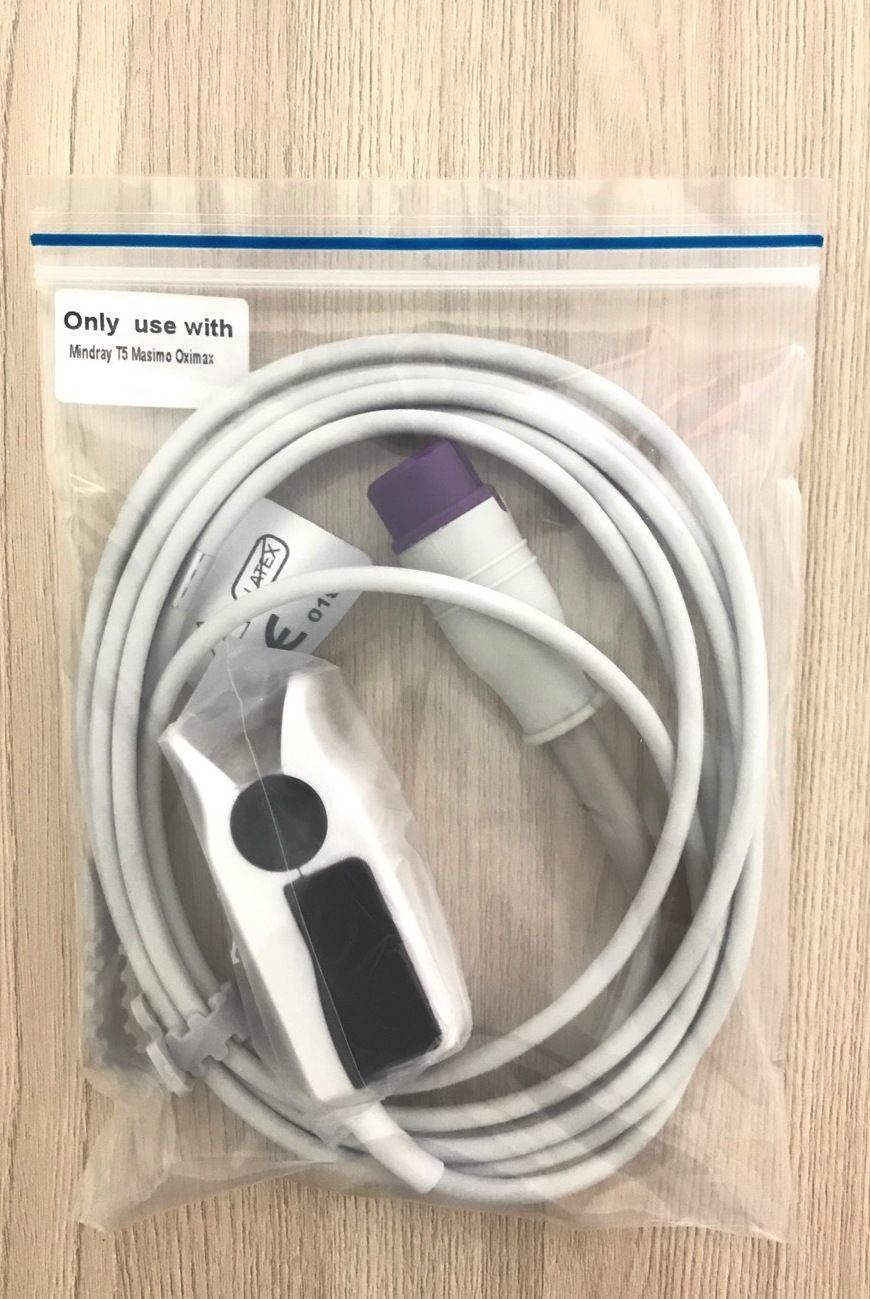 Spo2 Sensor Adult cable O2Sat Cable Masimo Oximax for Vital sign monitor Mindray (Purple connector)_สายแซทโพรบเคเบิ้ลวัดออกซิเจนที่ปลายนิ้วเครื่องมอนิเตอร์ผู้ป่วย Mindray แบบ Masimo (รุ่นที่ใช้ข้อต่อส