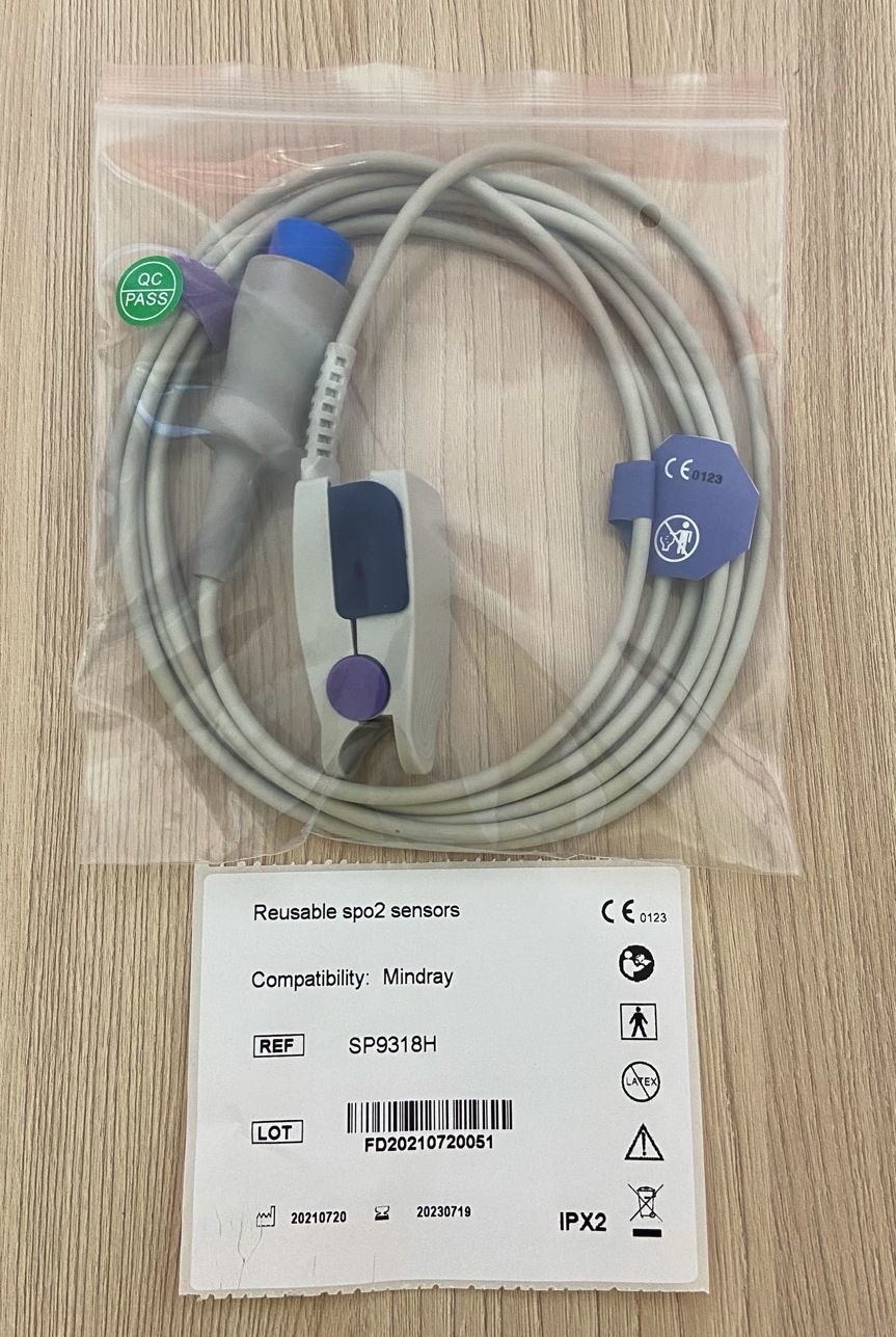 Spo2 Adult cable sensor 7 pins blue connector (Nellcor) for Vital Sign  Mindray Monitor_สายออกซิเจนแซทเคเบิ้ลแบบข้อต่อข้างเครื่องสีน้ำเงิน (Nellcor Module) สำหรับเครื่องวัดสัญญาณชีพผู้ป่วย Mindray