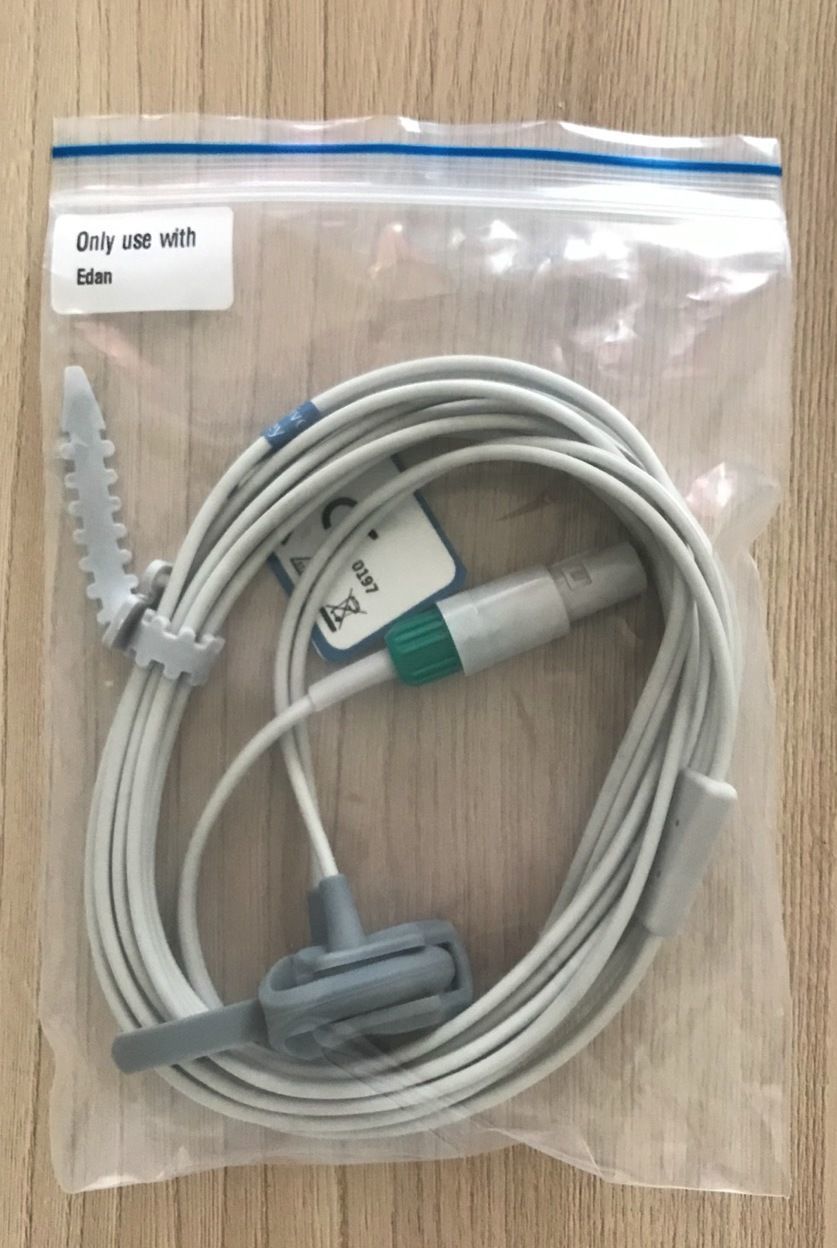 Spo2 Sensor Neonate wrap cable Neonate O2Sat cable for Edan_สายออกซิเจนแซทโพรบสายวัดปริมาณความอิ่มตัวของออกซิเจนในเลือดแบบห่อพันเท้าทารกเครื่องมอนิเตอร์ Edan