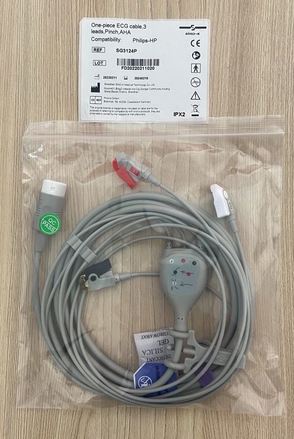 ECG 3 Lead wires cable Pinch AHA for Philips Patient Monitor Philips Defibrillator_สายอีซีจีเคเบิ้ลแบบ 3 ลีด ปลายก้ามปูสำหรับเครื่องมอนิเตอร์ผู้ป่วยฟิลิปส์และเครื่องกระตุกหัวใจด้วยไฟฟ้าดีฟิบริลเลเตอร์