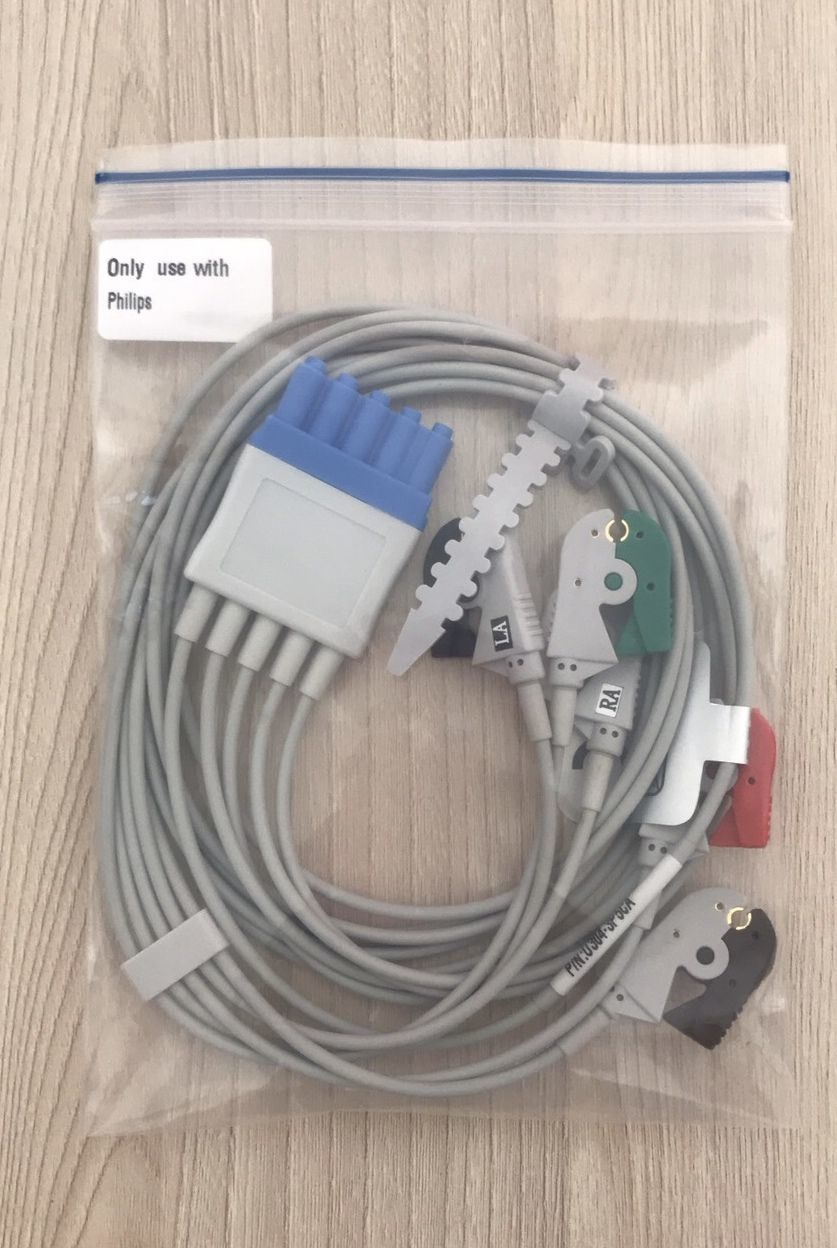 ECG 5 lead wires grabber AHA probe for Patient monitor Philips_สายหลีดอีซีจีแบบ 5 หลีดปลายก้ามปูสำหรับเครื่องมอนิเตอรผู้ป่วยฟิลิปส์