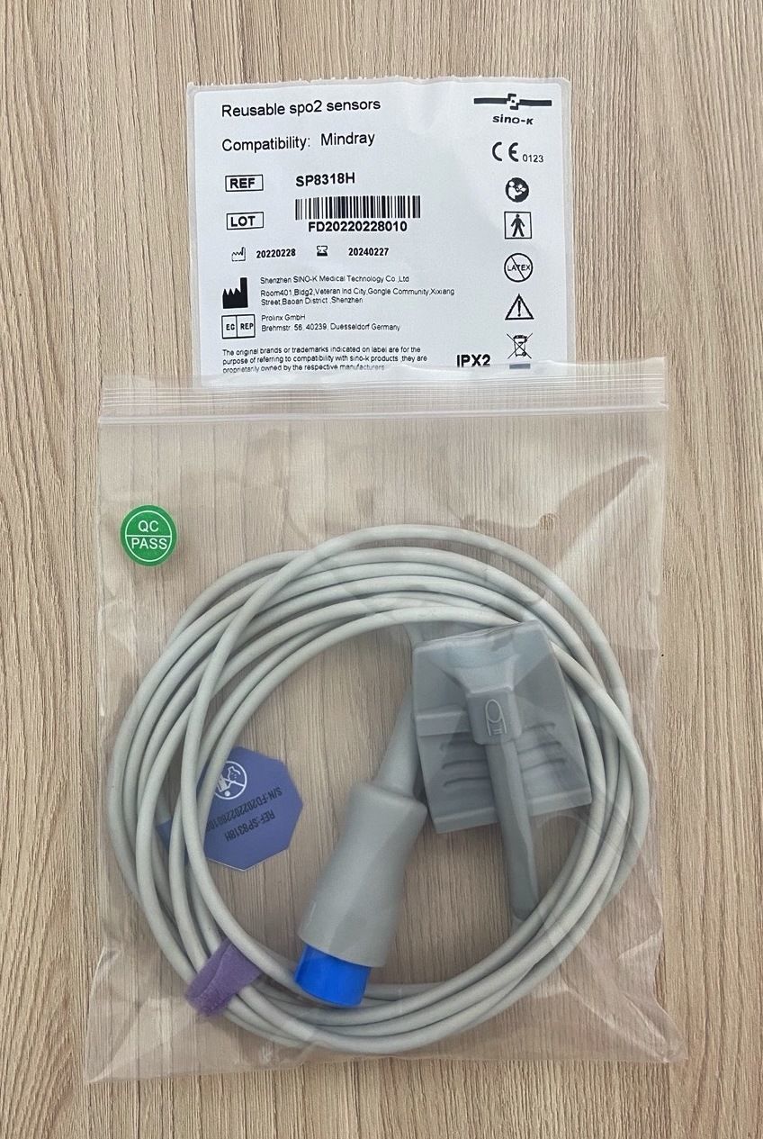 Spo2 Adult Silicone Soft tip Nellcor single cable 7 pins for Mindray (Blue connector)_สายโพรบแซทเคเบิ้ลวัดออกซิเจนครื่องมอนิเตอร์ Mindray รุ่นที่ใช้ข้อต่อสีน้ำเงิน 