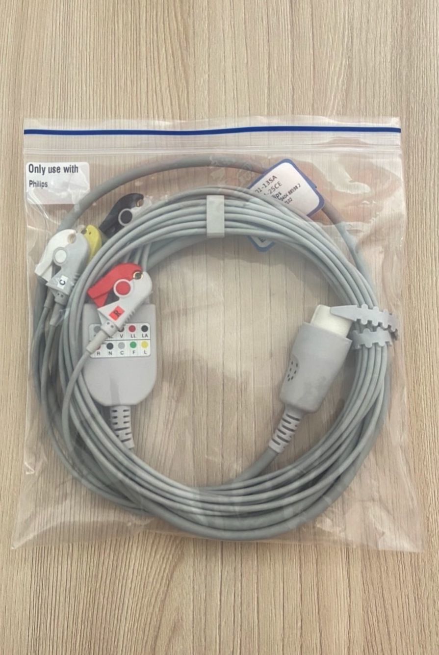ECG 5 lead one piece cable pinch IEC for Defibrillator Philips_สายอีซีจีเคเบิ้ล 5 ลีด เครื่องดีฟิบริลเลเตอร์ ฟิลิปส์